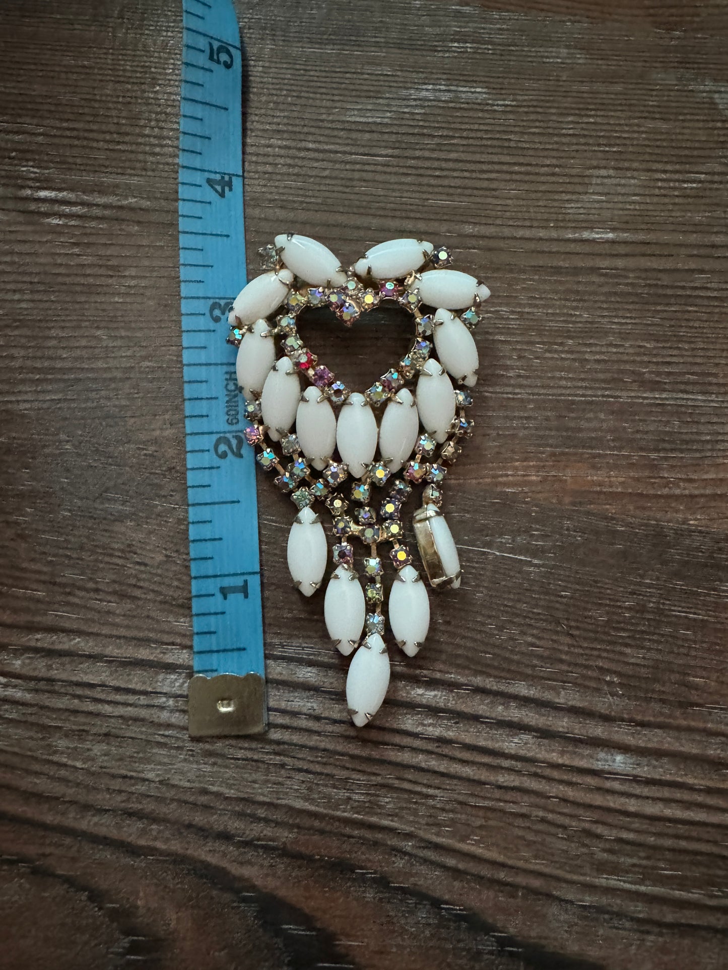 Vintage Milk Glass Open Heart Brooch + Earrings