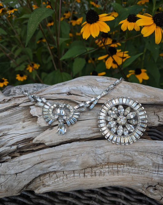 Vintage Rhinestone Necklace and Brooch