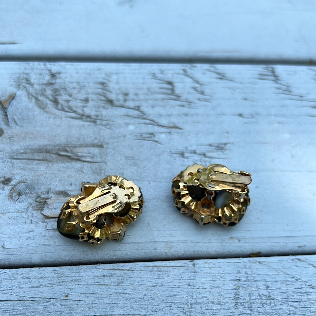 Vintage Brown Stone Clip Earrings