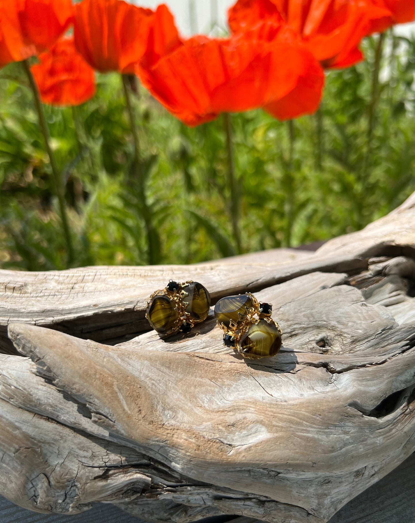 Vintage Brown Stone Clip Earrings