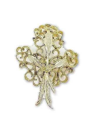 Vintage Signed GERRY'S Pin/Brooch, Large Filigree Fleur Leaf Motif, Goldtone