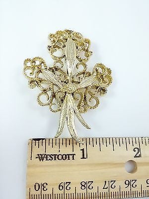 Vintage Signed GERRY'S Pin/Brooch, Large Filigree Fleur Leaf Motif, Goldtone - Dirty 30 Vintage | Vintage Clothing, Vintage Jewelry, Vintage Accessories