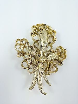 Vintage Signed GERRY'S Pin/Brooch, Large Filigree Fleur Leaf Motif, Goldtone - Dirty 30 Vintage | Vintage Clothing, Vintage Jewelry, Vintage Accessories