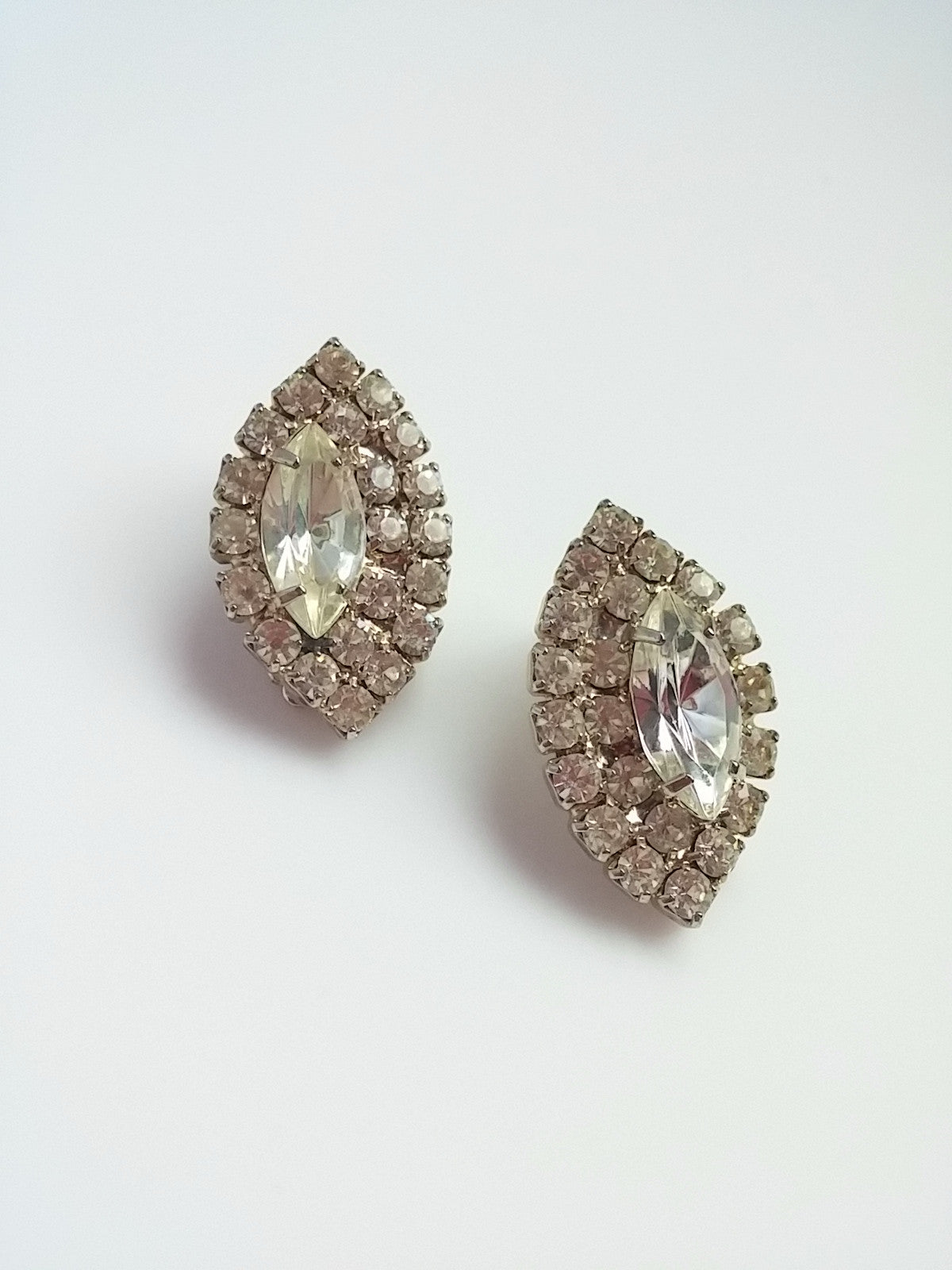 Vintage Rhinestone Earrings Large Marquis Center Clip Back - Dirty 30 Vintage | Vintage Clothing, Vintage Jewelry, Vintage Accessories