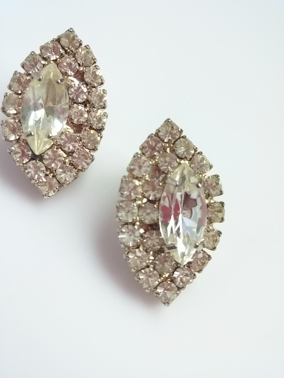 Vintage Rhinestone Earrings Large Marquis Center Clip Back - Dirty 30 Vintage | Vintage Clothing, Vintage Jewelry, Vintage Accessories