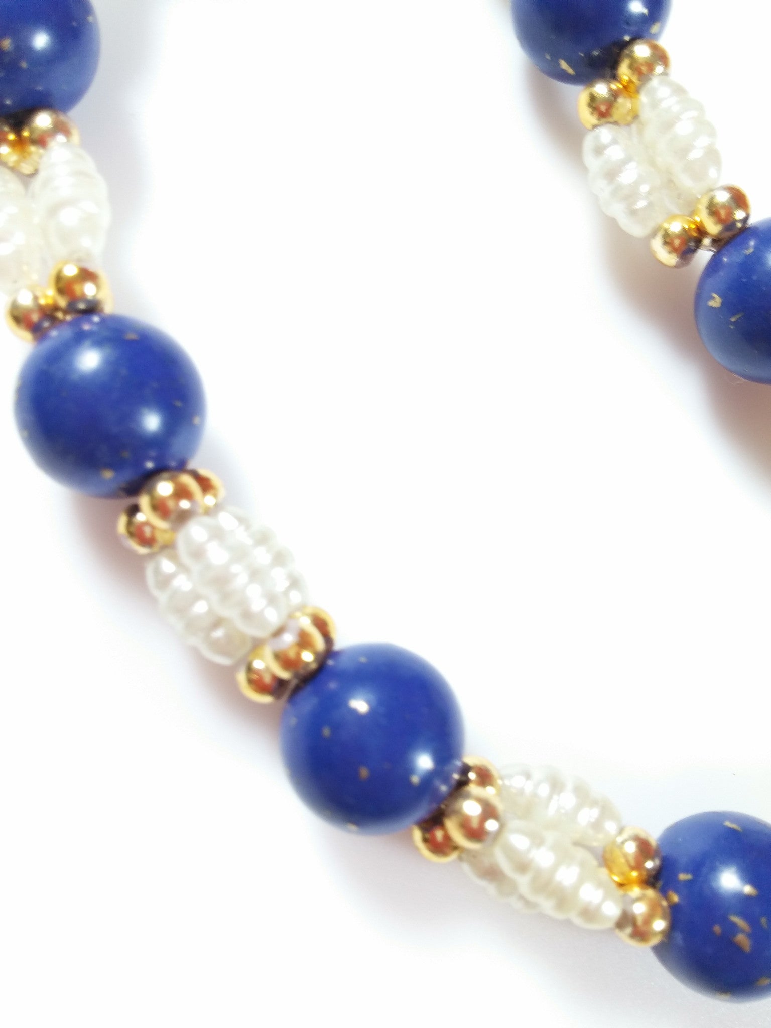 Vintage 50s 60s Necklace Fresh Water Pearl and Blue Beads w/ Gold Flecks - Dirty 30 Vintage | Vintage Clothing, Vintage Jewelry, Vintage Accessories