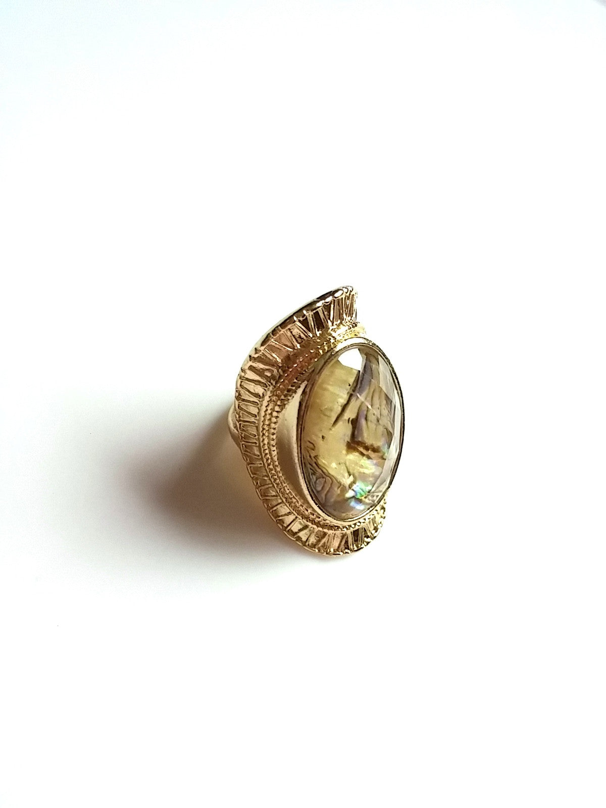 Gold Tone Knuckle Ring Size 7 Faceted Abolone Center - Dirty 30 Vintage | Vintage Clothing, Vintage Jewelry, Vintage Accessories