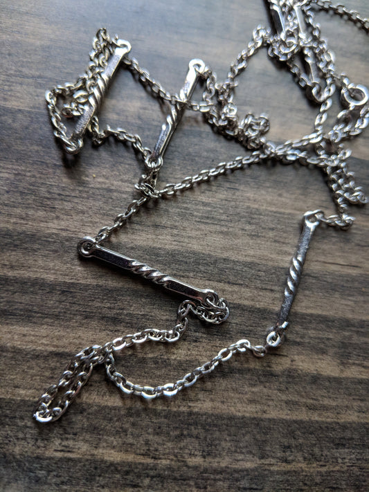 Vintage Silver Tone 36" Necklace Twisted Stationed Links