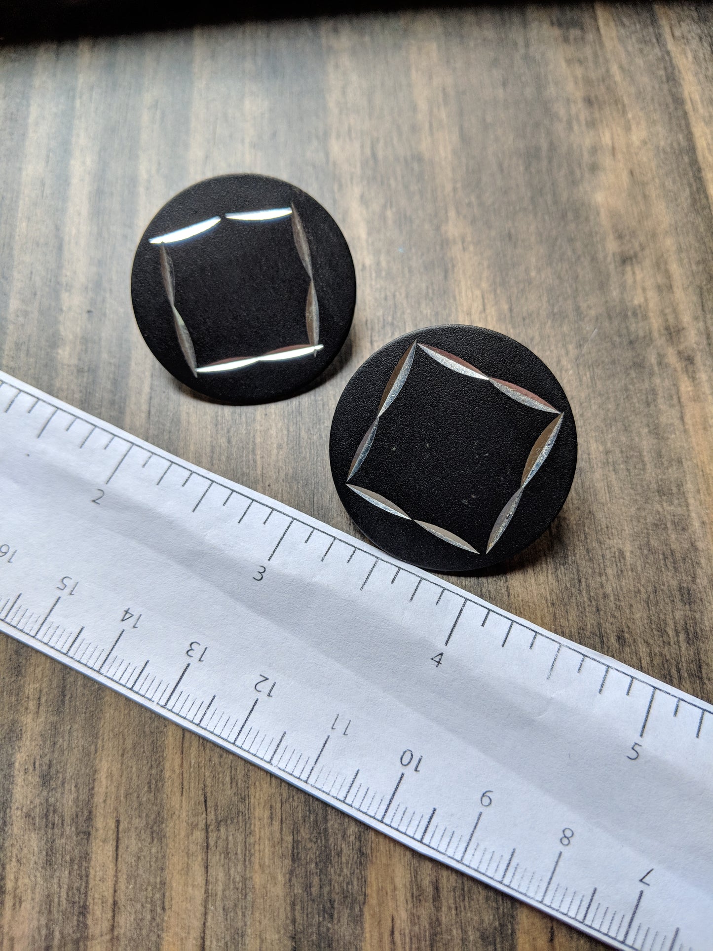 Round Black Silver Cut Earrings