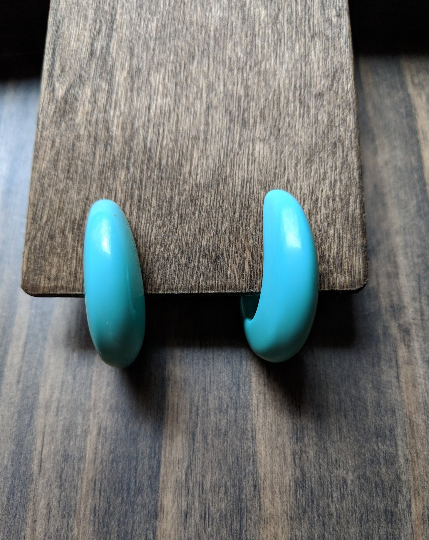 Vintage 1980s Turquoise Geometric Half Hoop Earrings