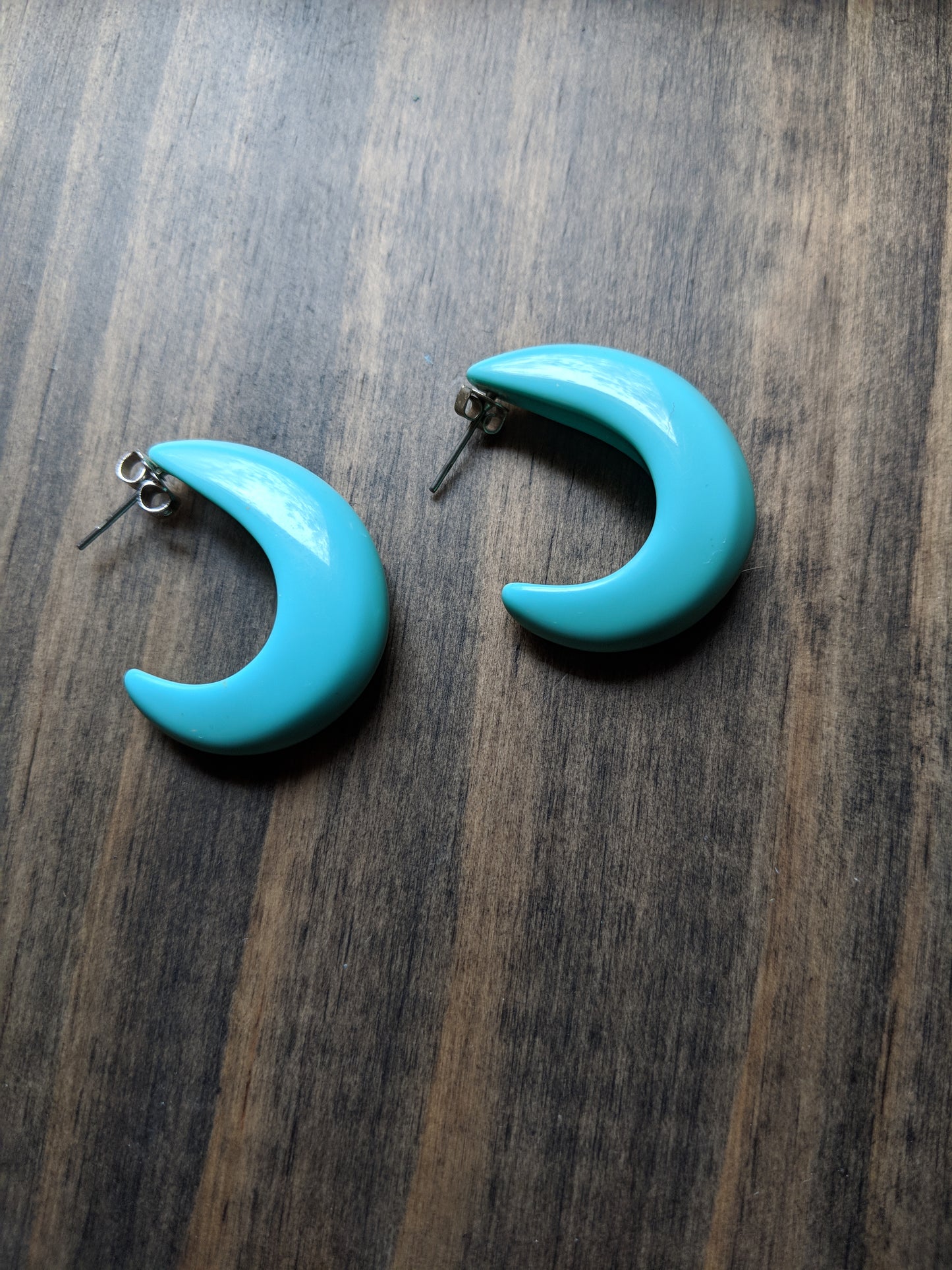 Vintage 1980s Turquoise Geometric Half Hoop Earrings