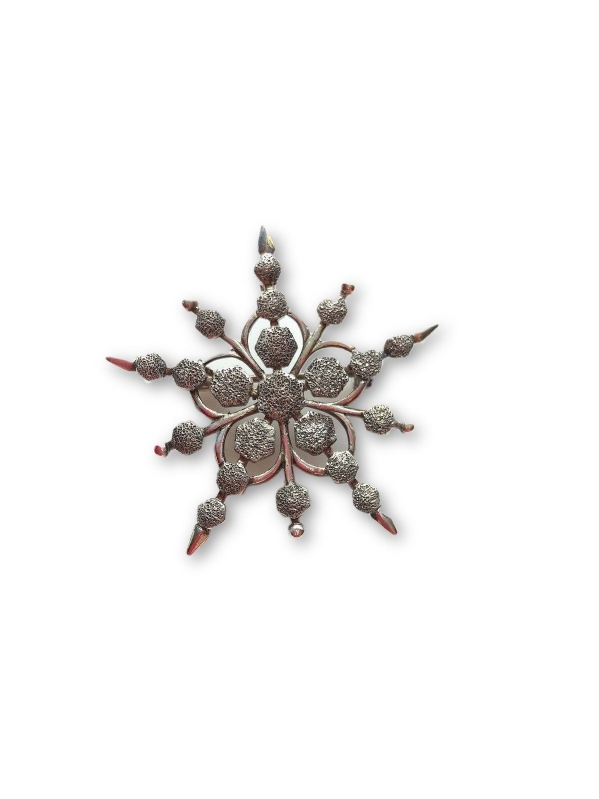 Vintage 50s 60s Snowflake Starburst Pendant Brooch Silver Tone